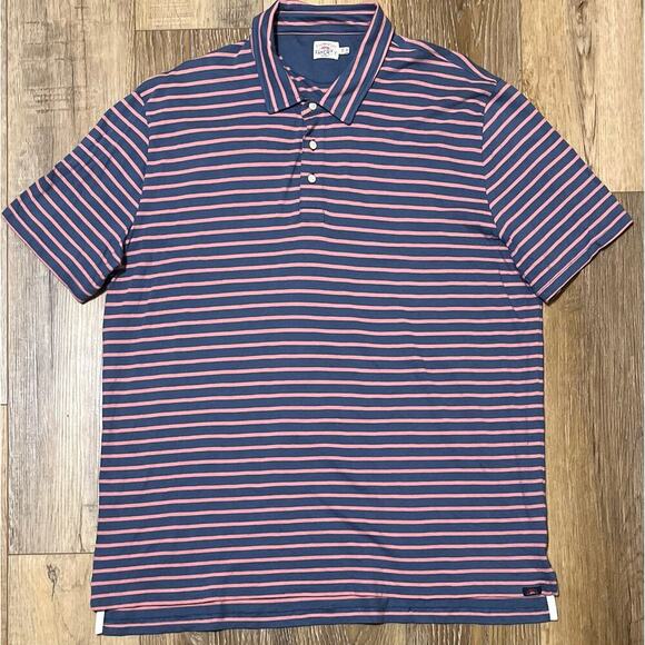 Faherty Retreat Polo Shirt Mens XXL Short Sleeve Navy Rose Stripe Golf Preppy - Picture 2 of 9